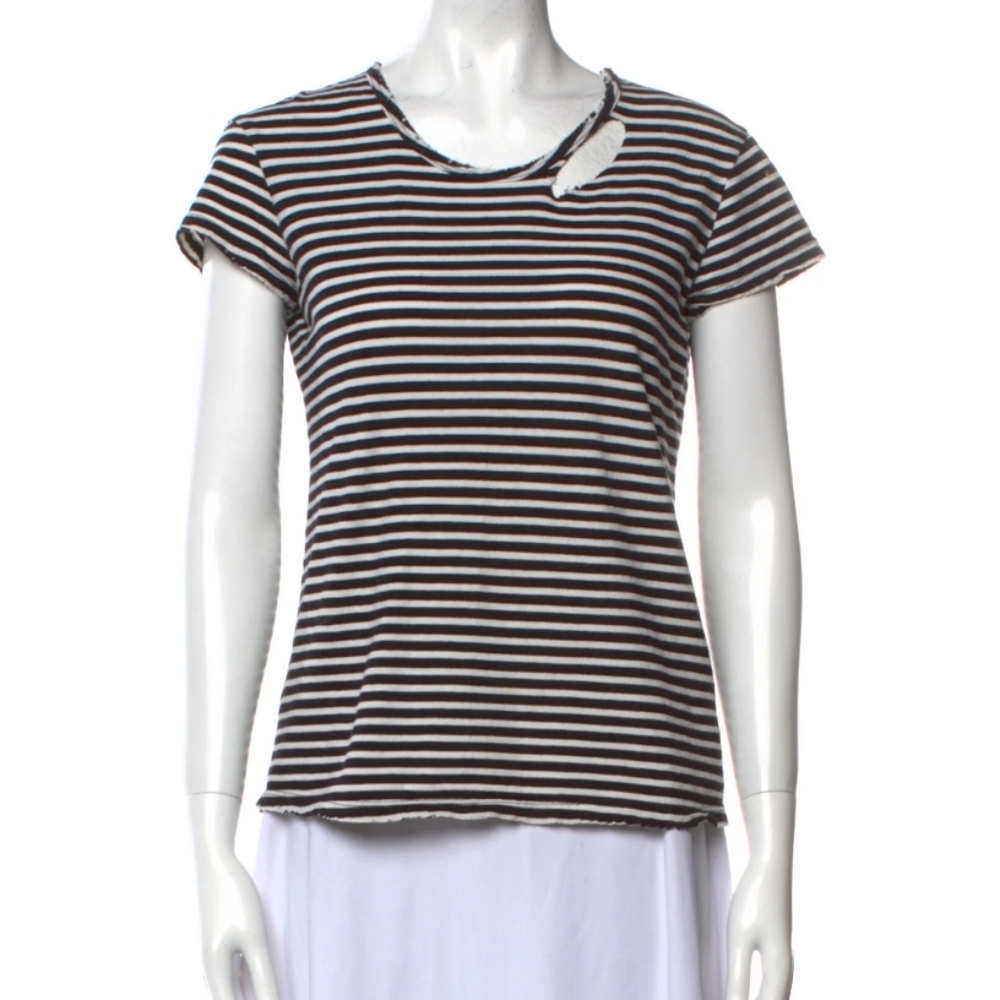 COPY - Rta extra small striped scoop neck t shirt distressed neck